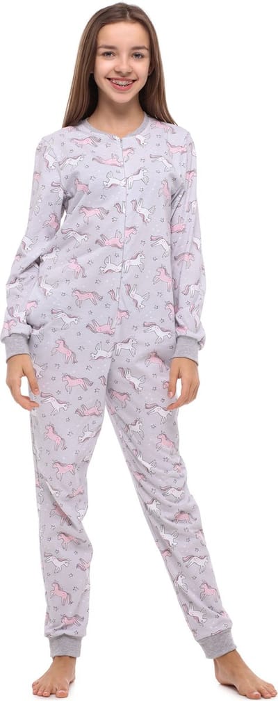 Merry Style Meisjes Jongeren Pyjama Jumpsuit - Lange mouwen - Lange broek - Katoen - MS-MS10-235-PJ - Melange/Einhorn - 158