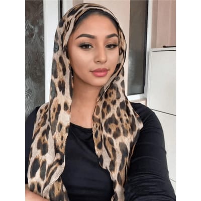 1 pièce Écharpes pour femmes Bohème Imprimé Léopard Hijab Écharpe Châle Musulman Enveloppant Fin Léger Et Respirant Convient Pour Le Port Quotidien brown