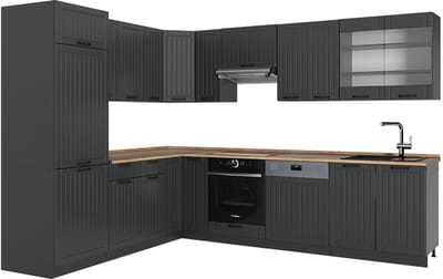 Vicco Hoekkeuken Fame-Line, Donkergrijs/Antraciet, 287 x 227 cm, WB Eik