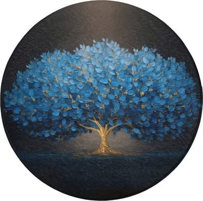 WC mat rond 70x70 cm - Antislip - Boom - Blauw - Bladeren - Penseelstreken - Toiletmat - Vloermat - Douchemat - Toilet tapijt - Toiletmatten