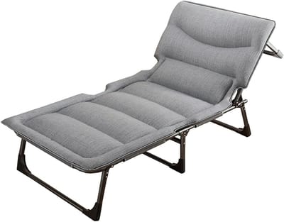 Opvouwbaar campingbed - Loungestoel buiten - Ontspannen op terras - 4 standen verstelbaar - 190x70cm - Lichtgrijs