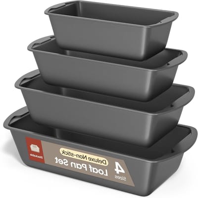 Broodvormenset 4 Delig - Bakblikken Set - Brood en Gebak Bakken - Antiaanbaklaag Binnen en Buiten - Verschillende Maten - Grijs