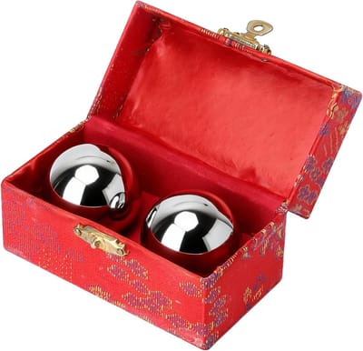 Metalen klankballen voor ontspanning en meditatie – Set van 3 maten Ø 3,5/4,0/4,5 cm in luxe brokaatbox voor stressvermindering en welzijn
