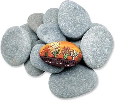 Set van 14 grote gladde stenen voor schilderen, vlakke decoratieve kiezels, natuurlijke steentjes voor kleurrijke kunstwerken en creatief knutselen