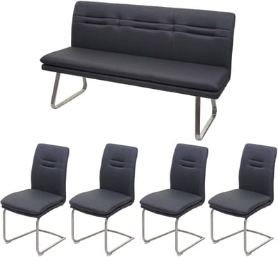 Eetkamerset MCW-H70, eetkamerset zitgroep eetkamerset, stof/textiel geborsteld roestvrij staal ~ donkergrijs 160cm