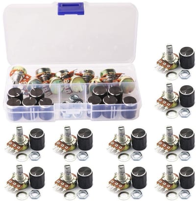 10 Stuks B10K Ohm Lineaire Roterende Potentiometer met Gekartelde As en Zwarte Knoppen