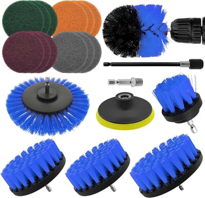 Borstelopzetstuk Set voor Boormachines - 20 Delig - Reinigingsborstels voor Accuschroevendraaier - Met Velgenborstel - Power Scrubber - Universele Borstelopzetstukken - 2 tot 5 inch Borstels - Handige Reinigingsset