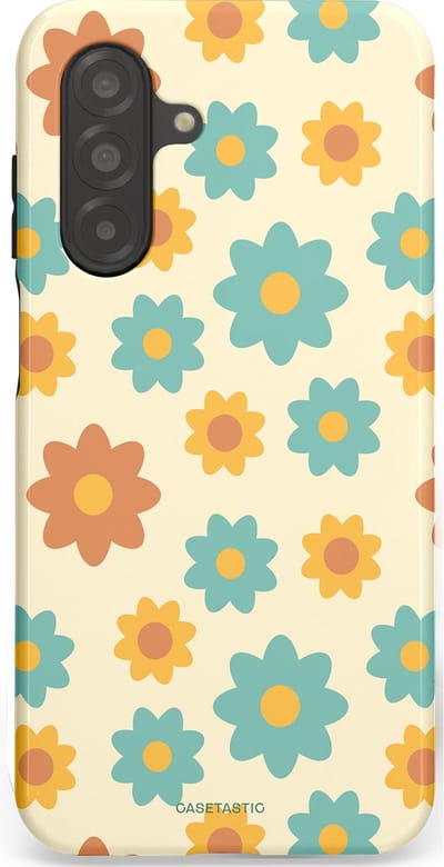Casetastic hoesje geschikt voor Samsung Galaxy A26 - Dubbellaagse bescherming - Retro bloei - Fashion Case - Crème Mintgroen Goud Perzik