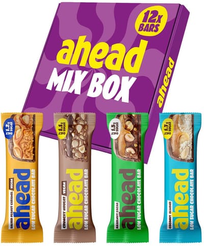 ahead Chocolate Bar – Suikerarme Chocoladereep – Doos – Low Sugar, Low Carb – Max. 2,1g Suiker per Reep