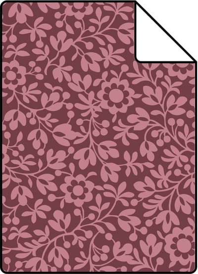 Proefstaal ESTAhome behang bloemetjes aubergine paars - 26.5 x 21 cm - 131672-S