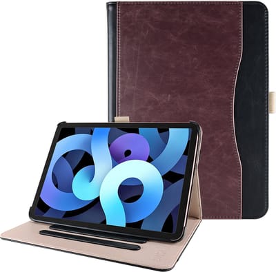 Dasaja leren hoes bruin / zwart incl. standaard met 3 standen geschikt voor iPad Air 4 10.9 (2020) / iPad Air 5 10.9 (2022) / iPad Air M2 11 (2024) / iPad Air M3 11 (2025)