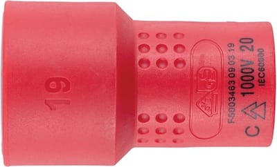 Wurth - VDE dopsleutel, 3/8 inch zeskant - VDE 3/8 inch dopsleutel, metrisch zeskant, kort x 1 st Soort aandrijving Binnenvierkant Sleutelwijdte 19 mm
