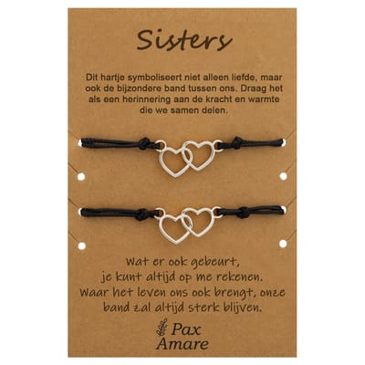 BFF Armbandjes voor 2 met Dubbele Hartjes - Zilver - Persoonlijk Cadeau Kaartje - Vriendschap Cadeau - Pax Amare