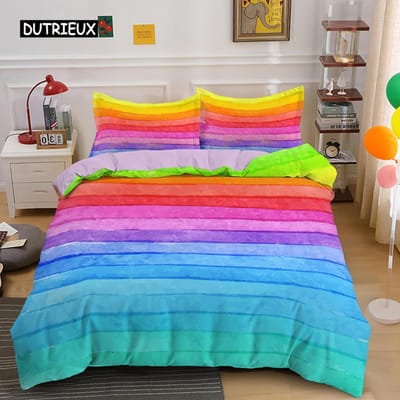Ensemble de literie abstrait arc-en-ciel coloré Queen King Simple Housse de couette Rêve Polyester Housses de couette Taie d'oreiller Linge de lit doux EU single(135x200cm)