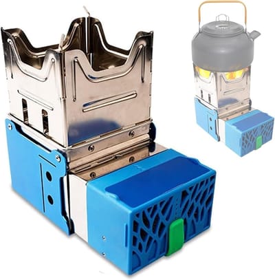 Draagbare Houtkachel - Outdoor Kachel Noodstroom - Kamperen en Backpacken - Dubbele Turbo Ventilator - 10x10x10cm Gevouwen - Blauw