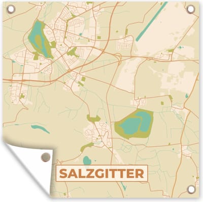 Tuin poster Plattegrond - Salzgitter - Kaart - Stadskaart - Vintage - 200x200 cm - Tuindoek
