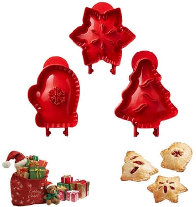3 stuks - Mini taartvorm - Appeltaartvorm - Zaktaartvorm - Kerstbakvorm - Handgemaakte taartvorm - Deegvorm - Sneeuwvlok-, handschoen- en kerstboomvormen - Rood - Perfect voor feestdagen en bakken