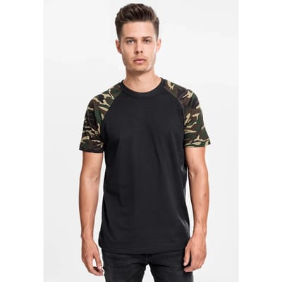 Urban Classics - Raglan Contrast Heren T-shirt - S - Zwart/Groen