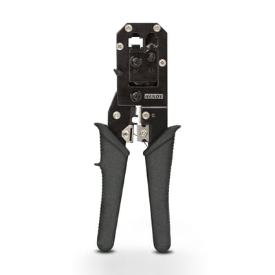 Krimptang Met Knip En Stripfunctie Voor Modulaire Stekkers - Multifunctionele Crimping Tang Van Gehard Staal - Geschikt Voor RJ11 RJ12 En RJ45 (6P4C 6P6C 8P8C) - Rubberen Handgreep - Handgereedschap Voor Netwerkkabels - Verkoopeenheid 1 Stuk [10172]