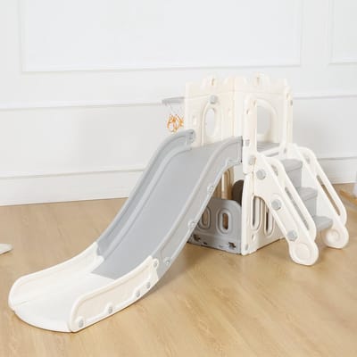 Kinderglijbaan voor Peuters - Glijbaan voor Binnen en Buiten met Afgeronde Hoeken - Grijs/Beige