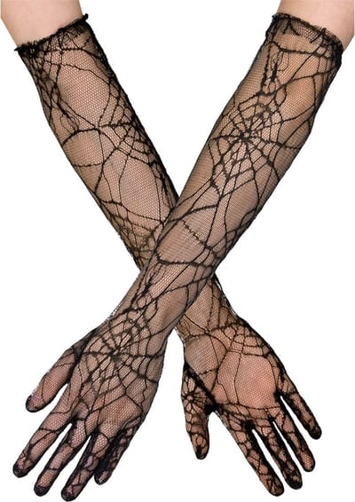 Boland - Paar handschoenen Spinnenweb Zwart - Volwassenen - Vrouwen - Heks - Halloween accessoire - Horror