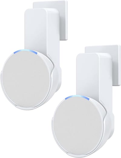 Ruimtebesparende Wandbeugel met Geïntegreerd Kabelbeheer, Geen Boren Vereist, Geschikt voor Smart Speakers zoals Echo en Google Nest, Wit (2-Pack)