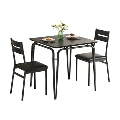 Eettafelset voor 2 - Voor Kleine Ruimtes, Appartement - Vierkante Keukentafel met 2 Stoelen - Rustiek Bruin - Zwart