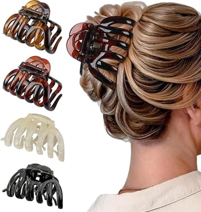 SnelShoppen - Haarclip Groot, 4 Stuks 3.8" Schildpad Haarklemmen voor Dames, Sterke Grip voor Dik Haar, Haaraccessoires voor Feestdagen, Kerstmis en V