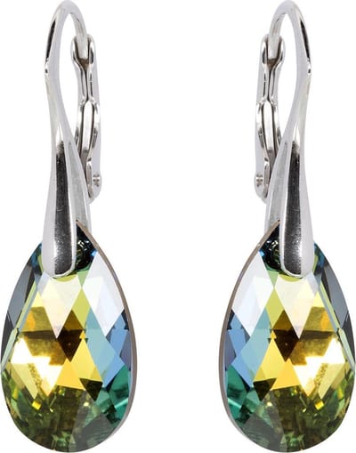 DBD - Zilveren Oorbellen - Druppel - Swarovski Kristal Elements - Geel Groen - 16MM - Anti Allergisch