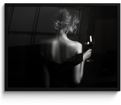 Poster in lijst - Fotolijst 70x50 cm - Posters - Vrouw - Wijn - Jurk - Posterlijst zwart - Decoratie - Wanddecoratie woonkamer - Muurdecoratie slaapkamer