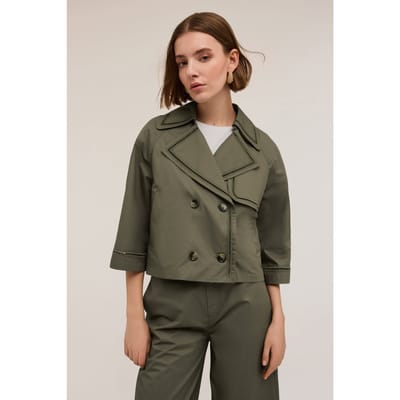 Motivi Short Trench Coat With Openwork Detail Military Green Size: 34 | Cropped Jackets Outlet | Dames | Bruin