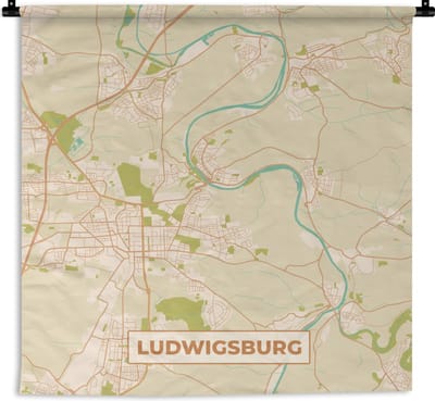 Wandkleed - Wanddoek - Kaart - Ludwigsburg - Plattegrond - Stadskaart - Vintage - 180x180 cm - Wandtapijt
