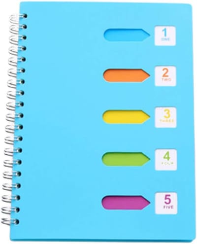 A5 Notitieboek met register - 14*21 cm Classificatienotitieblok - Reisnotitieboek - 9 mm Horizontale lijnen, 20 regels - Hoogwaardig dik papier - Spiraalbinding - 120 vellen/240 pagina's - indexnotitieboek geschikt voor studenten en kantoren - Blauw