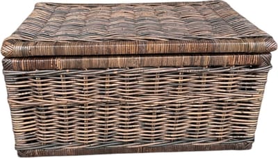 Rotan Mand Met Deksel Antiek - 80x48xH40 cm - opbergmand rotan - speelgoedkist