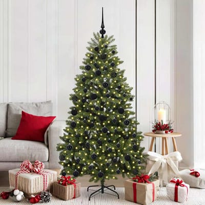 vidaXL - Kunstkerstboom - 180 - cm - 300 - LED's - Warmwit - PVC - en - Staal - Groen