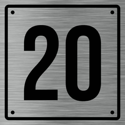 Huisnummerbord 20 - Incl. Schroeven en Pluggen – Acrylaat - 10 x 10 cm - RVS met Zwart