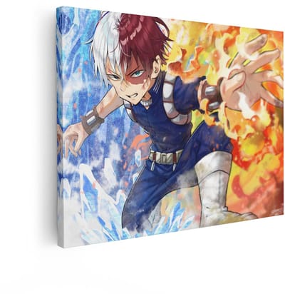 Artaza Canvas Schilderij Shoto Todoroki - 120x90 cm - Anime Wanddecoratie My Hero Academia - Muurdecoratie Jongenskamer - Decoratie Vuur En Ijs