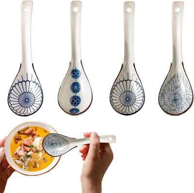 4 stuks Chinese porseleinen soeplepel, Aziatische soeplepel, Chinese soeplepel van porselein, Japanse soeplepel voor Ramen Pho Cereal