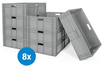 Rubbermagazijn - Stapelbak 80x60x23cm - Set van 8 stuks - Magazijnbakken - Opbergbak - Euroboxen - Kunststof bakken