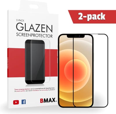 2-pack BMAX geschikt voor de iPhone 12 Mini Screenprotector - Full Cover - Gehard glas - Beschermglas - Tempered Glass - Glasplaatje - Black/Zwart