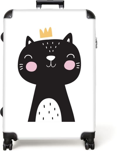 NoBoringSuitcases.com® - Koffer groot - Reiskoffer lichtgewicht - Kat - Kroon - Kinderen - Illustratie - Rolkoffer met 4 wielen - Grote trolley XL - 98 liter bagage