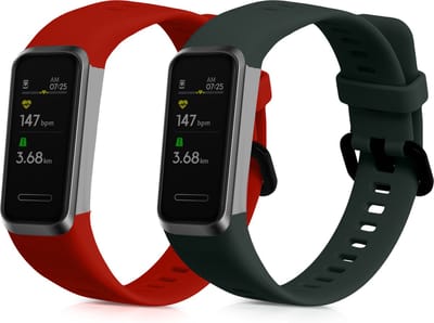 kwmobile 2x horlogebandjes geschikt voor Huawei Band 4 bandje - Smartwatch bandjes van TPU - Activity tracker horloge band in donkergroen / oranje
