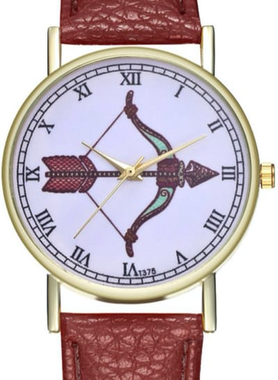 Hidzo Horloge Pijl en Boog Ø 38 - Bruin - Kunstleer - In Horlogedoosje