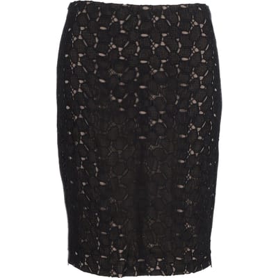 Diane Von Furstenberg Clover Lace Pencil Skirt in Black Polyester