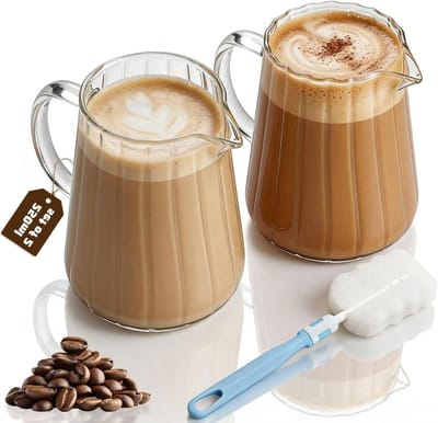 Melkkannetje Glas - Espresso kan - Koffie serveren - Hittebestendig borosilicaatglas - 2 stuks 250 ml - Transparant