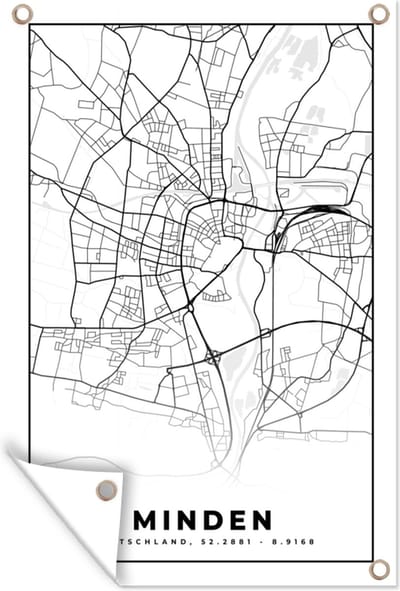 Muurdecoratie Minden - Stadskaart - Kaart - Plattegrond - 120x180 cm - Tuinposter - Tuindoek