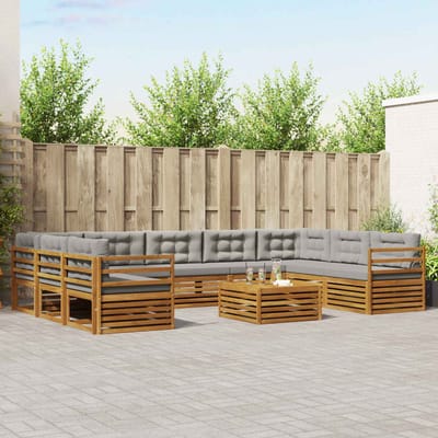 vidaXL - Buiten - bank - set - 10 - st - Natuurlijk - en - Licht - Grijs