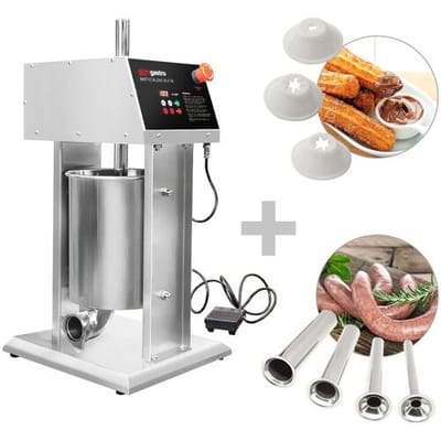 GGM Gastro Elektrischer Wurstfüller & Churro-Maschine - 10 Liter - 90 Watt - Edelstahl - inkl. 4 Wurstfüller- & 3 Churro-Füllrohre Zilver