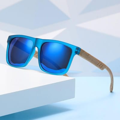 Nieuwe Retro Anti-UV Bamboe Zonnebril Heren Trend Zonnebril Mode Zonnebril Voor Dames 3052 blauw