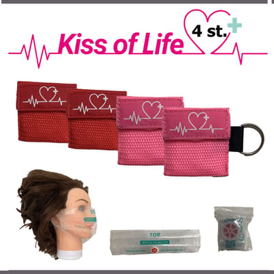 Reanimatiemasker | Kiss of Life | Reanimeren | Beademingshulpmiddel | Sleutelhanger met ring | 2x Roze - 2x Rood
